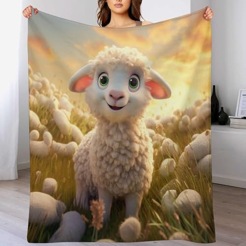 PAZZK süße Schafe Decke, Flannel Tagesdecke Couchdecke Sesseldecke Wohndecke Vier Jahreszeiten Decke Kuscheldecke Sofadecke Mit Muster,（150×200cm）