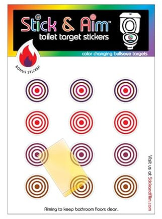 Colour Change Toilet Target Bullseye Stickers with Sticker Applicator Tool for Potty Training and Toilet Training. Toilet Aiming Stickers. Colour Changing When Wee Hits The Target.