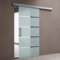 doporro Glasschiebetür Komplettset 90 x 215 cm | 15mm Wandabstand | Schiebetür mit ESG-Sicherheitsglas | Zimmertür Glas mit 5-Milchglas-Streifen und Stangengriff | Amalfi-plus 13H