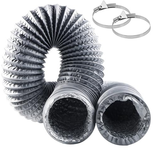 ZIGefofo 6 m Tubo Flexible de Salida de Aire 125 mm Tubo Aire con 2 Abrazaderas Acero Flexible di Aluminio PVC para Extractor de Aire Climatización Secadora Conducto de Aire de Ventilación Sistemas