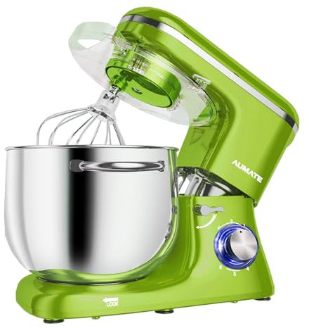 AUMATE Küchenmaschine, 1400 W, 8 L Knetmaschine, Teigmaschine mit Rührhaken, Knethaken, Schneebesen, 6 Geschwindigkeit, Mixer (Fruchtgrün)