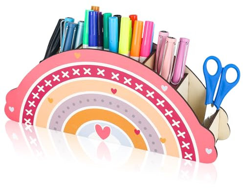 XTDMJ Organiseur de bureau arc-en-ciel - Organiseur de bureau en bois - Pot à crayons - Pour la maison, le bureau - Rangement de papier à lettre - Organiseur de fournitures