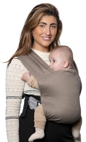 BABYMOON MAXI Babytrage - Geeignet für Babys ab 3000 g und Kleinkinder bis 15 kg - Drei vielseitige Tragepositionen - Kindertrage - Konzipiert für diskretes Stillen - Einheitsgröße - Taupe