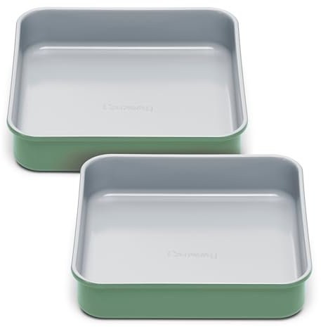 Caraway 9” Square Pan Duo - Non-Stick Ceramic Coating - Free From Forever Chemicals - Cake Pan Perfect for Brownies, Lemon Bars, & More - Sage