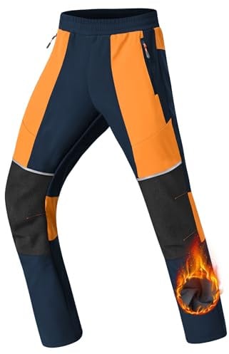 Zoofly Softshellhose Kinder Gefüttert Thermohose Jungen Wasserdicht Skihose Mädchen Winter Outdoor Hosen Warm Snowboardhose Marineblau+Orange 146-152