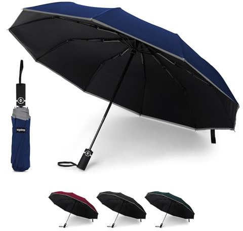 KEPLIN Folding Travel Umbrella, Automatic Open & Close Ergonomic Handle, Golf Umbrella 10 Ribs, Portable Slim Strong Lightweight Umbrella, Travel Approved