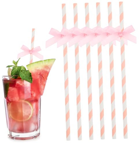 TOKIDNY 60pcs Pink Heart Decorative Paper Straws Drinking Straws for Cake Decorations Birthday Party Supplies
