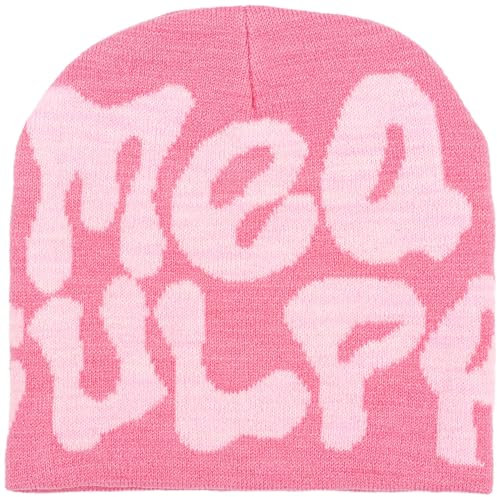 Beanie Y2k, Me Cupa Printed Y2k Beanie,Warme Strickmütze Y2k Mütze, Hip Hop y2k Beanie mütze y2k für Damen (Acryl, pink)