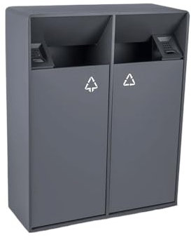 Poubelle pour jardin de Cour Poubelle d'extérieur 38L/80L, poubelle carrée en métal gris à double baril, poubelle commerciale domestique moderne (avec cendrier) Poubelle pour extérieur(Grand)