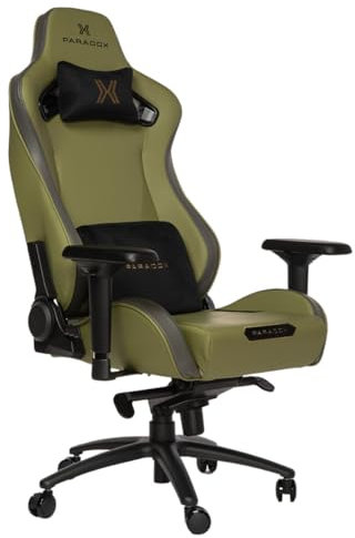 PARADOX - Sedia da Gaming Military Green - per PC con cuscino - da scrivania confortevole - in ecopelle - Schienale con cuscino - Verde, Nero