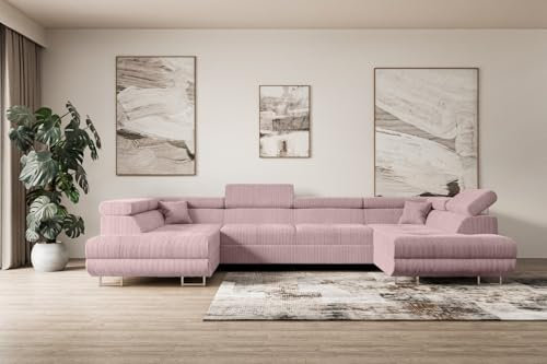 ALTDECOR Ecksofa in U-Form mit Schlaffunktion und Bettkasten Corner Sofa Bett Eckcouch Couch L-Form Schlafcouch Ausziehbar Wohnlandschaft Schlafsofa Cauchsofa GUSA-U - 342x202x107 cm Rosa