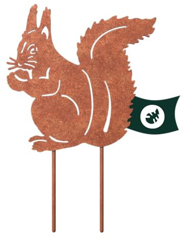 VERDOBA Eichhörnchen Gartendeko Rost Stecker - Eichhörnchen Deko mit Rostpatina - Eichhörnchen Rost - Gartendeko Eichhörnchen aus stabilem Eisen in Rost - Deko für Garten, Balkon & Terrasse