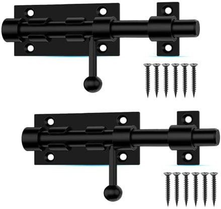 4.9 inch Heavy Duty Sliding Gate Latch Bolt Door Lock with Padlock Hole,for Fence, Yard Doors, Garages, Bedrooms, Cupboards and Window (2 Pack, Black)