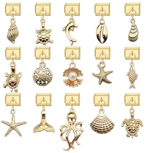 Heflashor Italian Charm Bracelet Gold Italian Charms mit Anhänger DIY Abnehmbar 9mm Edelstahl Module für Italienische Armbänder Geschenk für Frauen Mädchen