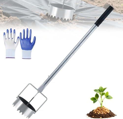 Bulb Planter Sod Remover Multipurpose Tool with Retractable Long Handle - 3.9 Stainless Steel Lawn Plugger for Eco-Friendly Planting, Greenhouse Farming & Turf Repair (Diam-10cm)