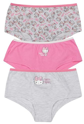 United Labels Hello Kitty Panty für Mädchen - Kinder Unterhose Slip Unterwäsche Rosa/Grau (3er Pack)