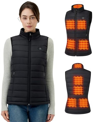 GOTOBI Chaleco Calefactable Mujer, Chaleco Calefactable con Batería Incluida de 16000mAh 7.4V, 9 Áreas de Calefacción, 3 Niveles de Temperatura Ajustables, Gilet in stile semplice,Negro,XS