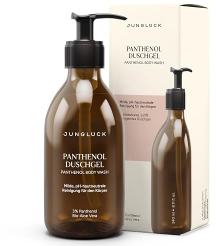 JUNGLÜCK Panthenol Duschgel - Vegan | Ohne Sulfate - Sanft reinigendes pH-hautneutrales Duschgel ohne Duft, besonders schonend ohne auszutrocknen mit BIO Aloe Vera