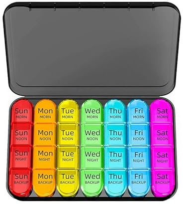Pill Box Organiser 7 Day 4 Times a Day – Large Weekly Tablet Organiser with 28 Compartments, BPA-Free Daily Dosette Box for Medication, Vitamins & Supplements Travel Pill Box Easy Open for Elderly