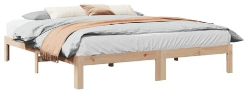 Qnhdfrt Massivholzbett Kiefer 160x200 cm Bettgestell mit Lattenrost Familienbett Doppelbett Rustikales Design Stabiles Holz Bett für Schlafzimmer