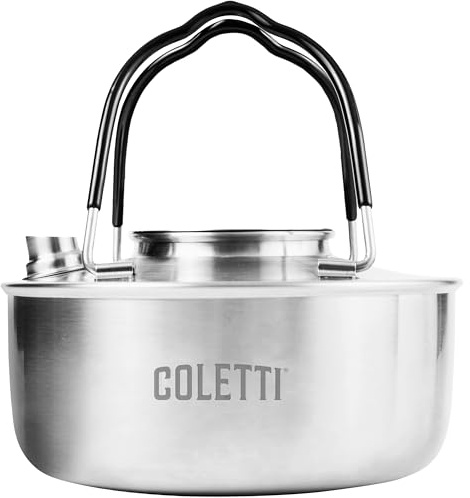 COLETTI Boston Camping Kettle — Stainless Steel Tea Kettle, Stainless Steel Tea Pot – NO Aluminum or Plastic [50 fl. oz, Stainless Steel]