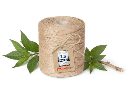 Stanke Juteschnur 1mm 50m Jutegarn Paketschnur Kordel Deko Basteln DIY | 100% Naturfaser: Reißfestes Jutegarn für Geschenke, DIY, Makramee, Pflanzen & Garten. Umweltfreundliche Paketschnur rustikal.