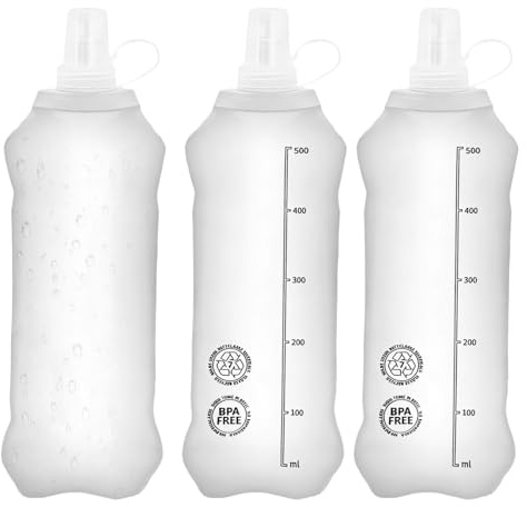 Halorin 3 borracce pieghevoli, 500 ml, senza BPA, Soft Flask, pieghevoli, in TPU, per escursioni, campeggio, corsa, maratona