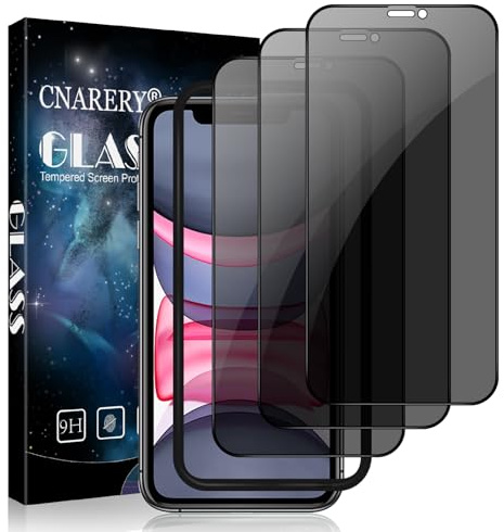 Cnarery 3 Pack for iPhone 11/XR Privacy Screen Protector, Anti-Scratch, Anti Spy, Case-Friendly, Full Coverage 9H Hardness Tempered Glass Film With Installation Frame