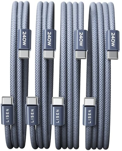 LISEN USB C to USB C Cable Charger 4-Pack [0.5/1/2/2M] for USBC to USBC Cable 60W C to Type C Charger Cables Fast Charging for iPhone 17 Pro Max 16 15 iPad Pro Air Samsung Galaxy S25 Pixel Switch