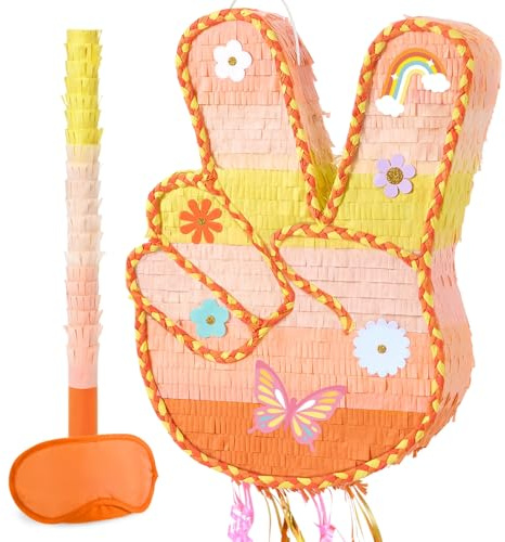 WERNNSAI Groovy Hippie Pinata – Retro Friedenszeichen Geburtstag für Party | Groovy Hippie Piñata Set, Peace Zeichen Handgeste, Junggesellenabschied Frauen Deko, Gänseblümchen Party Zubehör