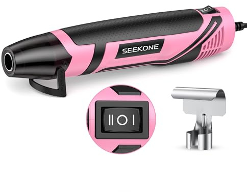 SEEKONE Mini Heat Gun 2 Temp 260℃/450℃, 350W Handheld Hot Air Gun Tool | 1.5 S Fast Heating with Overload Protection, Non-Slip Rubber Body, Nozzle for Craft Embossing, Shrink Wrapping (Pink)