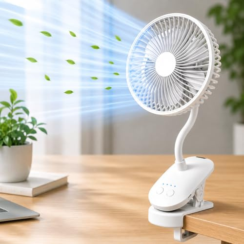 umlout Portable Desk Fan 6-Inch USB Rechargeable Attachable For Stroller, Pram, Office Mini-Vortexx