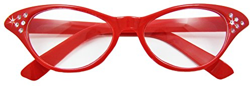 Das Kostümland - Fifties Cat Eye Brille Diamond - Rot - Zubehör 50er 60er Jahre Party Kostüm