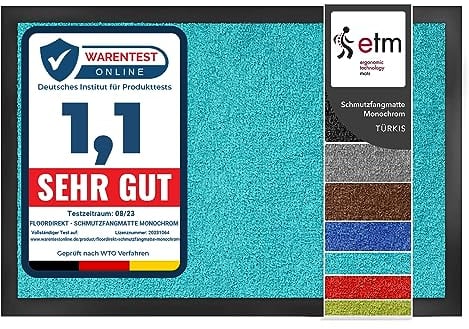 etm Schmutzfangmatte ColorLine | Türmatte in vielen Größen | Fußmatte für Innenbereich | Rutschfester Teppich für Flur, Haustür, Eingang, Eingangsbereich, Vorzimmer - Türkis 90x150 cm