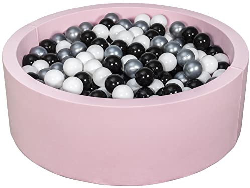 Velinda Piscine a balles pour Enfant, Aire de Jeu + 450 balles Rose (Couleurs des balles: Noir, Blanc, Argent)