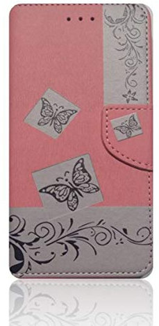 compatibile per HUAWEI P8 LITE (2017) PRA-LX1 PRA-LX2; PRA-LX1; PRA-LX3 / P9 LITE (2017) Custodia COVER STAND libro flip magnetica GEL tpu protezione PORTAFOGLIO porta carte (ROSA STAMPE FARFALLA)