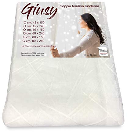 Tex family Tendina Giusy Bianco - Coppia Tende Vetro Moderne Semitrasparenti Effetto Bouclè in Poliestere - Coppia (2 Teli) CM. 80X240