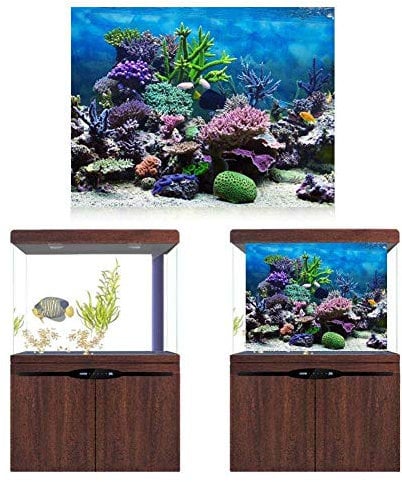 Mumusuki Aquarium Poster Underwater Marine Coral Fish Tank Background Poster Thicken PVC Adhesive Static Cling Backdrop Decorative Paper Cling Decals Sticker(76 * 30cm)