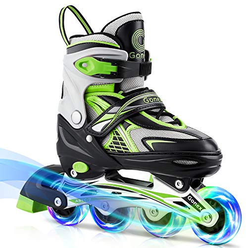 Gonex Inliner für Kinder, Inline Skates für Mädchen Jungen mit Leuchtenden Einstellbarern Rädern Größe 31-42, Grün S