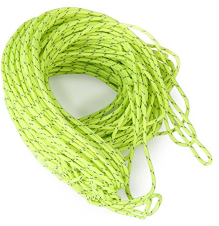 Inzopo Premium reflektierende Spannseil, 20 m, fluoreszierendes Grün, Camping-Zelt/Vorzelt/Baldachin-Seil, Outdoor-Kordel, Paracord-Zubehör, fluoreszierendes Grün, 3 mm Durchmesser.