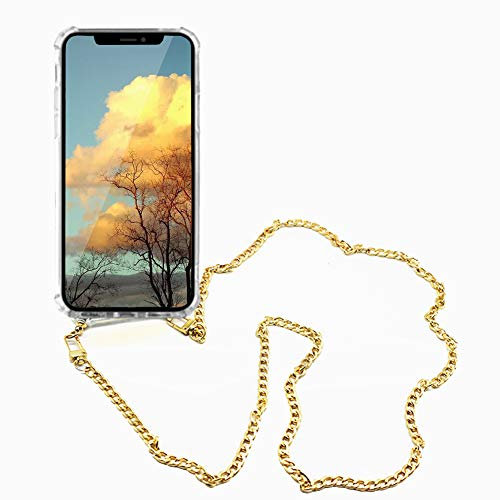 Wishcover Chaîne Téléphone pour Oppo A72,Coque avec chaîne métallique-Housse Antichoc Transparente pour Smartphone，Étui pour téléphone Portable avec lanière à Porter Étui en Silicone