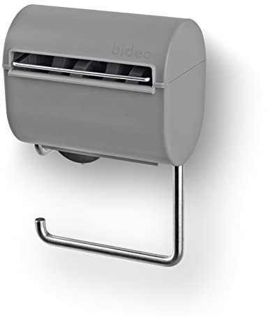 bideo® Altes Modell - mit einigen Fehlern - Toilettenpapierhalterung inkl. Befeuchter, Kleben statt Bohren | Ohne Farb-, Duft- und Konservierungsstoffe (Toilettenpapierhalter, Grau)