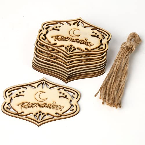 SHINsuke 10Pcs Ramadan-Dekoration hängende Ornamente Anhänger Muslimische Eid Mubarak Ruzi Lesser Bairam Holzkugeln DIY Handwerk Mond Stern islamische Eid al-Fitr Party Supplies Baum Heimdekoration