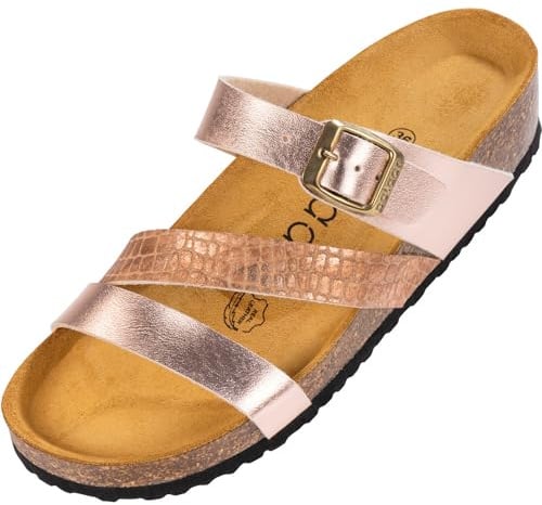 Palado Damen Pantoletten Chios - Sandalen Made in Spain - elegante Hausschuhe mit dämpfendem Kork-Fußbett - modische Sommerschuhe