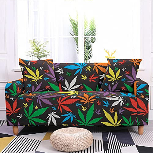 FANSU Stretch Sofabezug mit Armlehnen, Stilvolle Zarte Blätter Bedruckter Antirutsch Sofabezug Modern Haus Dekoration, L Form Sofabezug/Couchbezug/Sesselbezug (Bunt,3 Sitzer)