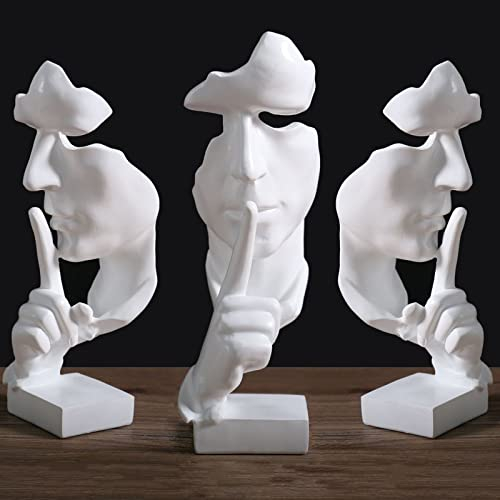 Silence is Golden - Wohnzimmer Deko - Dekoration Wohnung Modern - Zimmer Büro Decor Ornamente - Resin Handwerk Figuren - 28cm H - Schwarz/Weiß/Gold/Silber/Kupfer,White