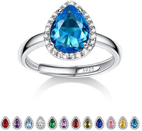 Bestyle Glänzender Zirkonia Ringe für Damen Geburtsstein Dezember Fingerring Verstellbarer Blauer Topas Verlobungsring Silber 925 Mädchen Bling Modeschmuck