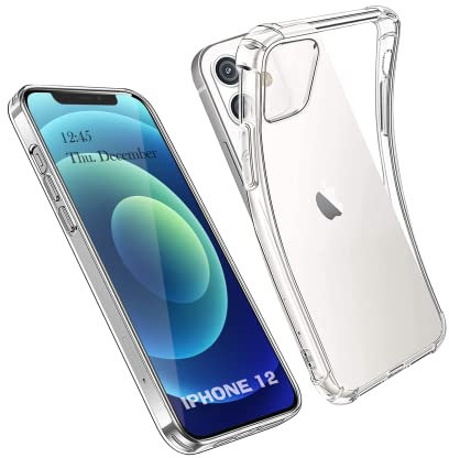 AUKASE Coque pour iPhone 12 / iPhone 12 Pro (6.1), Housse Etui en Transparent Silicone TPU Souple [Bumper avec Coins Renforcés], Protection Crystal Antichoc Claire Compatible avec iPhone 12/12 Pro