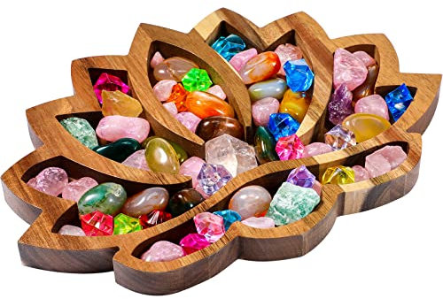 Lotus-Kristalltablett für Steine, Kristalle und Heilsteine, Blume, Holzkristall, Aufbewahrungsbehälter, Tablett, Lotusform, dekorative Ausstellungstabletts, Kristall-Organizer, Steine, Dekor