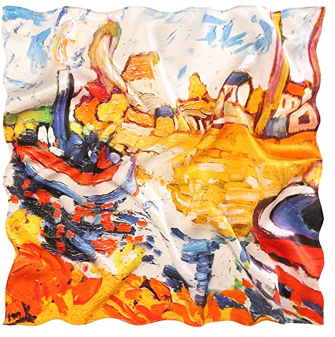 Prettystern Damen Bandana Seidentuch Halstuch Bunt Orange Kunstdrucke Maurice de Vlaminck Boat P521